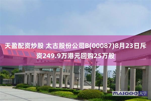 天盈配资炒股 太古股份公司B(00087)8月23日斥资249.9万港元回购25万股