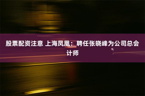 股票配资注意 上海凤凰：聘任张晓峰为公司总会计师